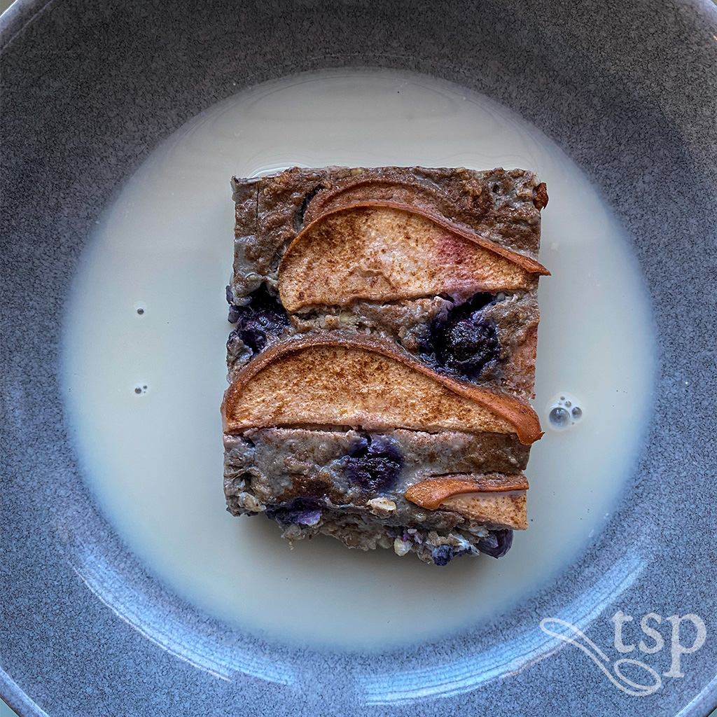 pear and blueberry oatmeal serving