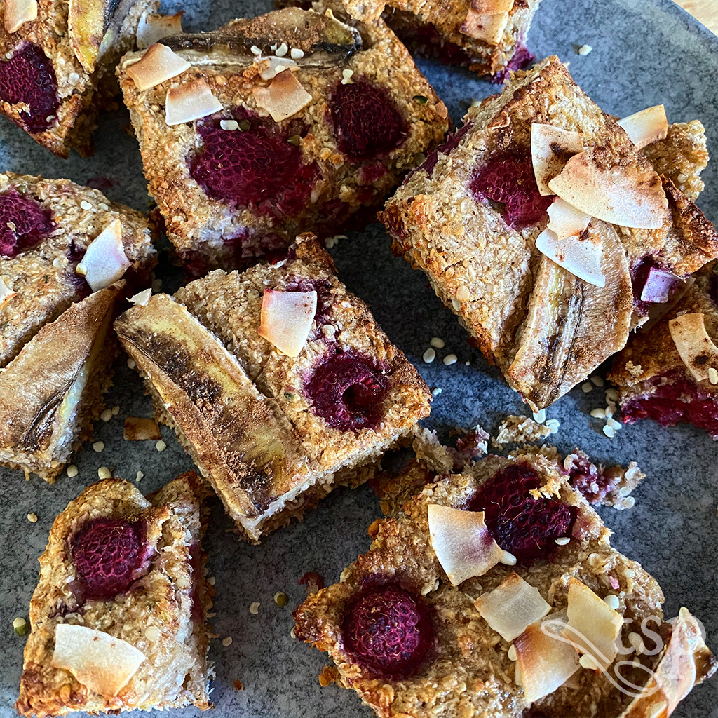 Flourless Banana Raspberry Slice